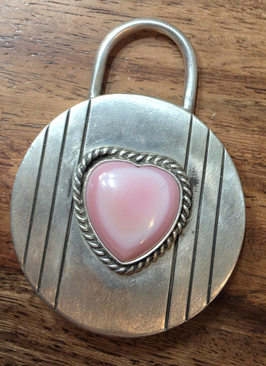 Handcrafted Charles Johnson Sterling Silver Pink Conch Heart Padlock Style Pendant