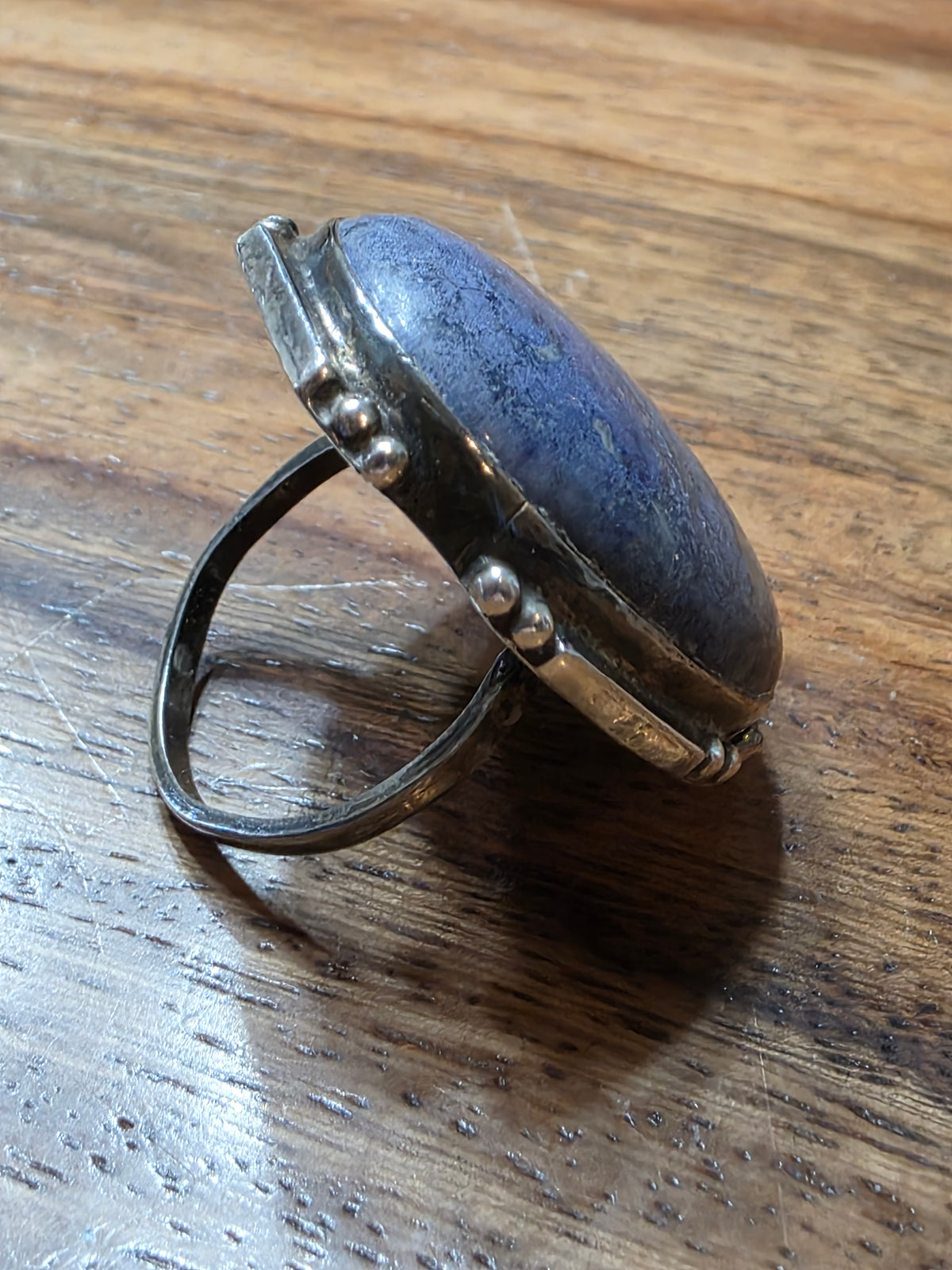 Vintage 925 Sterling Silver Oval Cabochon Blue Sodalite Statement Ring, MCM