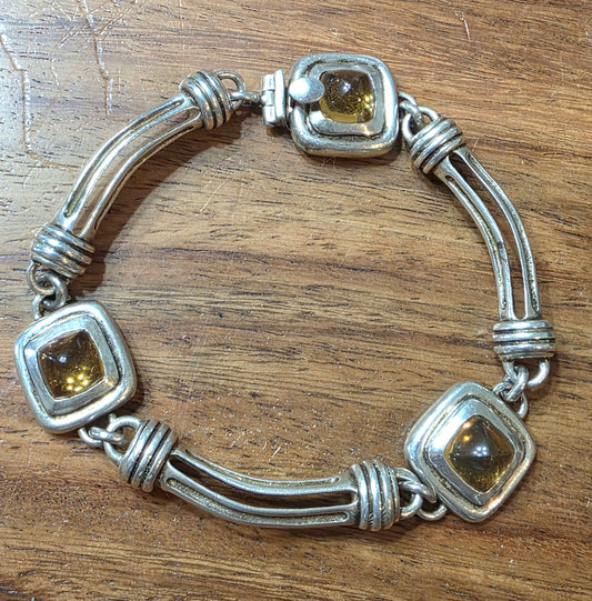Slane & Slane 925 Sterling Silver Sugar Loaf Citrine Column Link Bracelet
