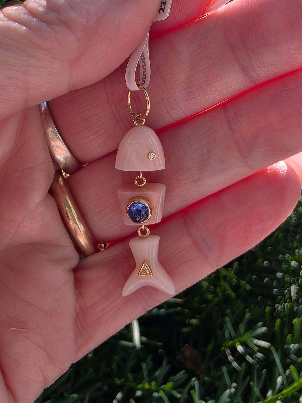 Pink Opal, Sapphire and Diamond Articulated Fish Pendant