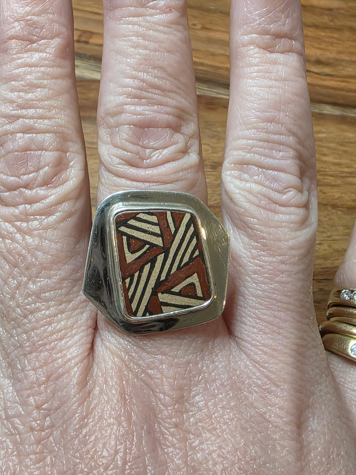 Mata Ortiz Pottery Shard Ring By Agustin Torres Beltran, Chihuahua Mexico, 950S