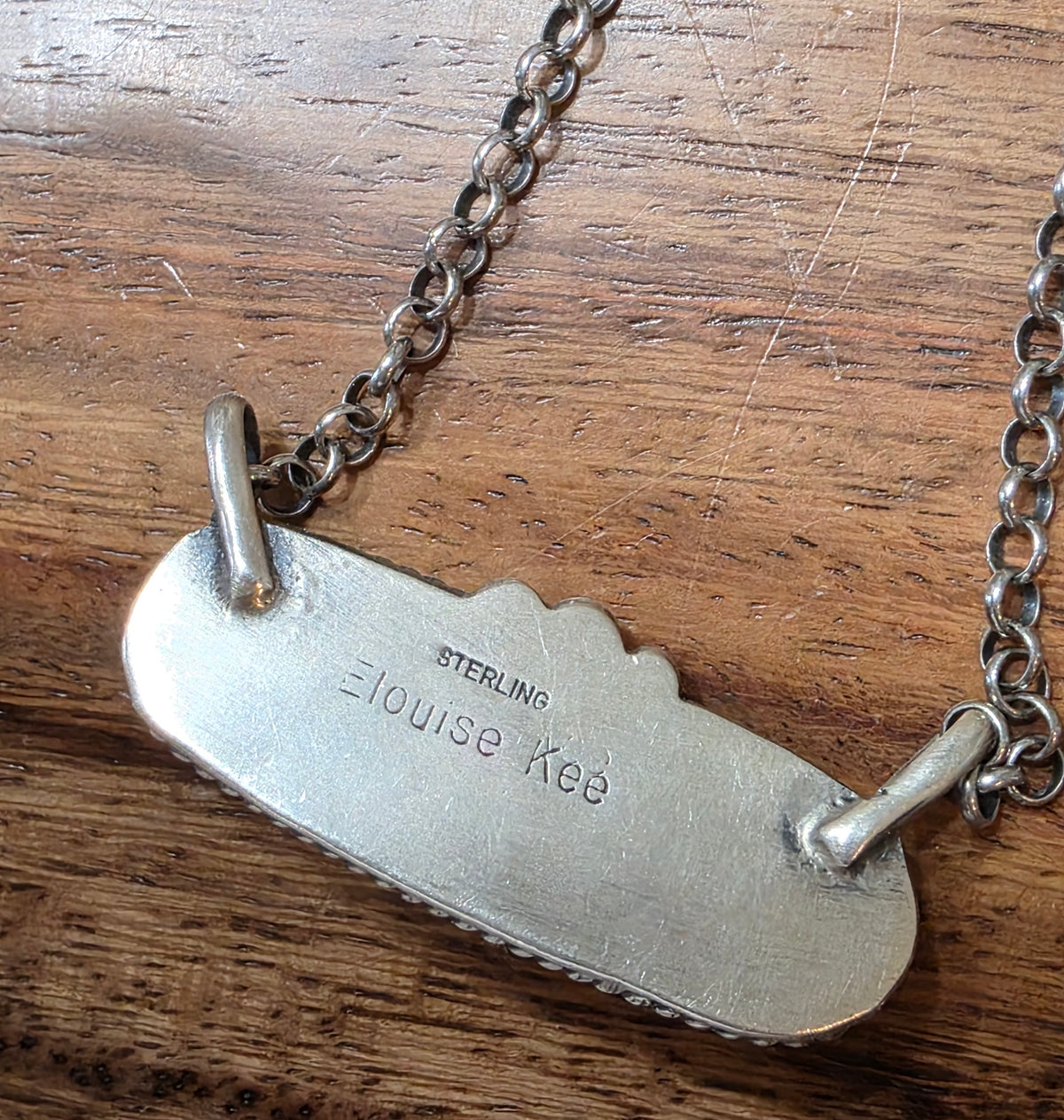 Navajo Elouise Kee Sterling Silver Kingman Turquoise Bar Necklace