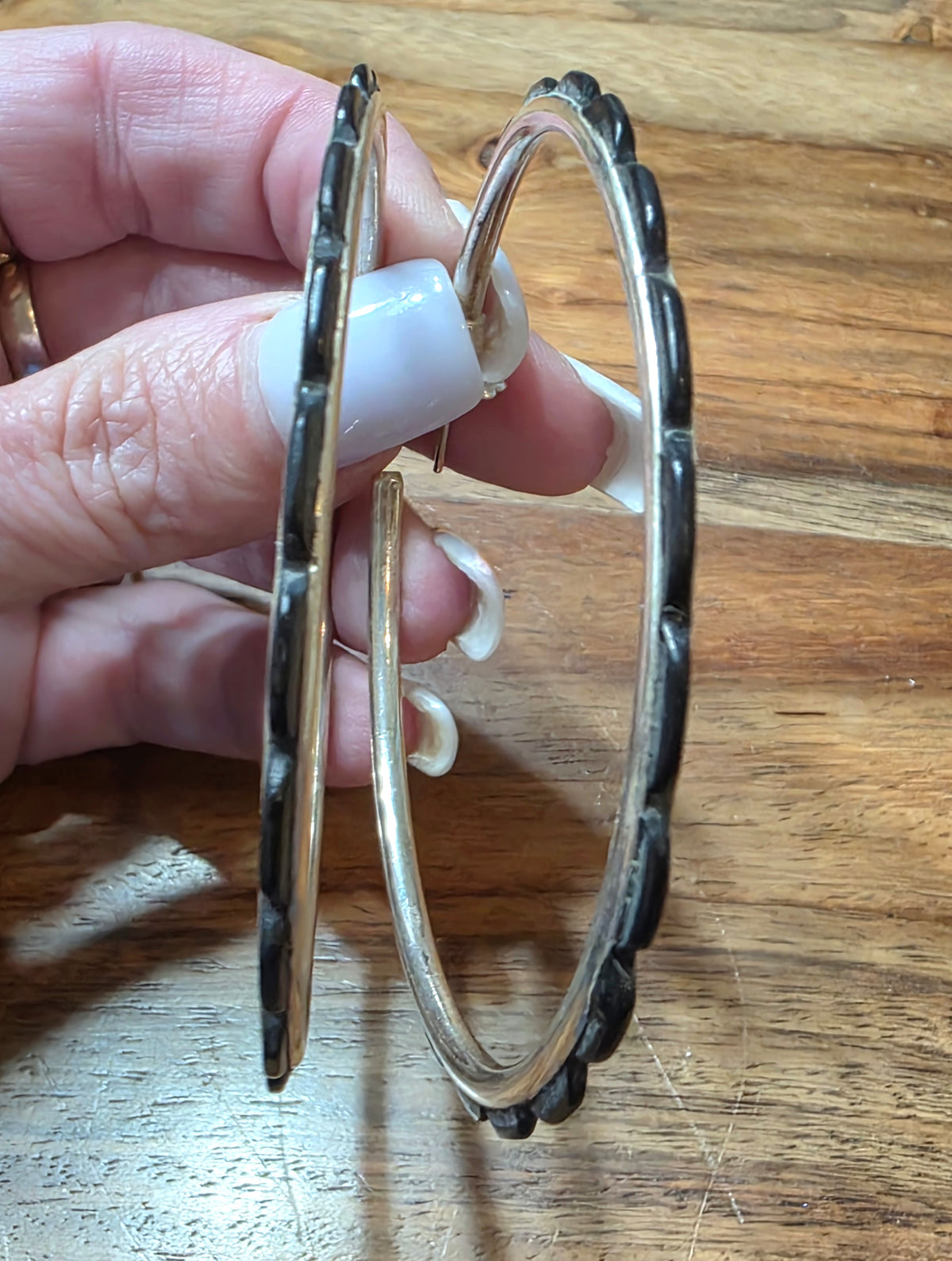 Large Federico Jimenez Sterling Silver Black Onyx Hoop Earrings 2 7/8"