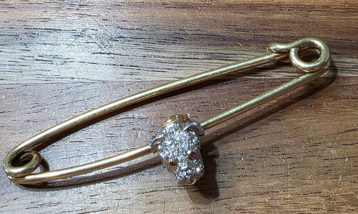 Edwardian 14k & Platinum Diamond Bulldog Safety Bar Pin