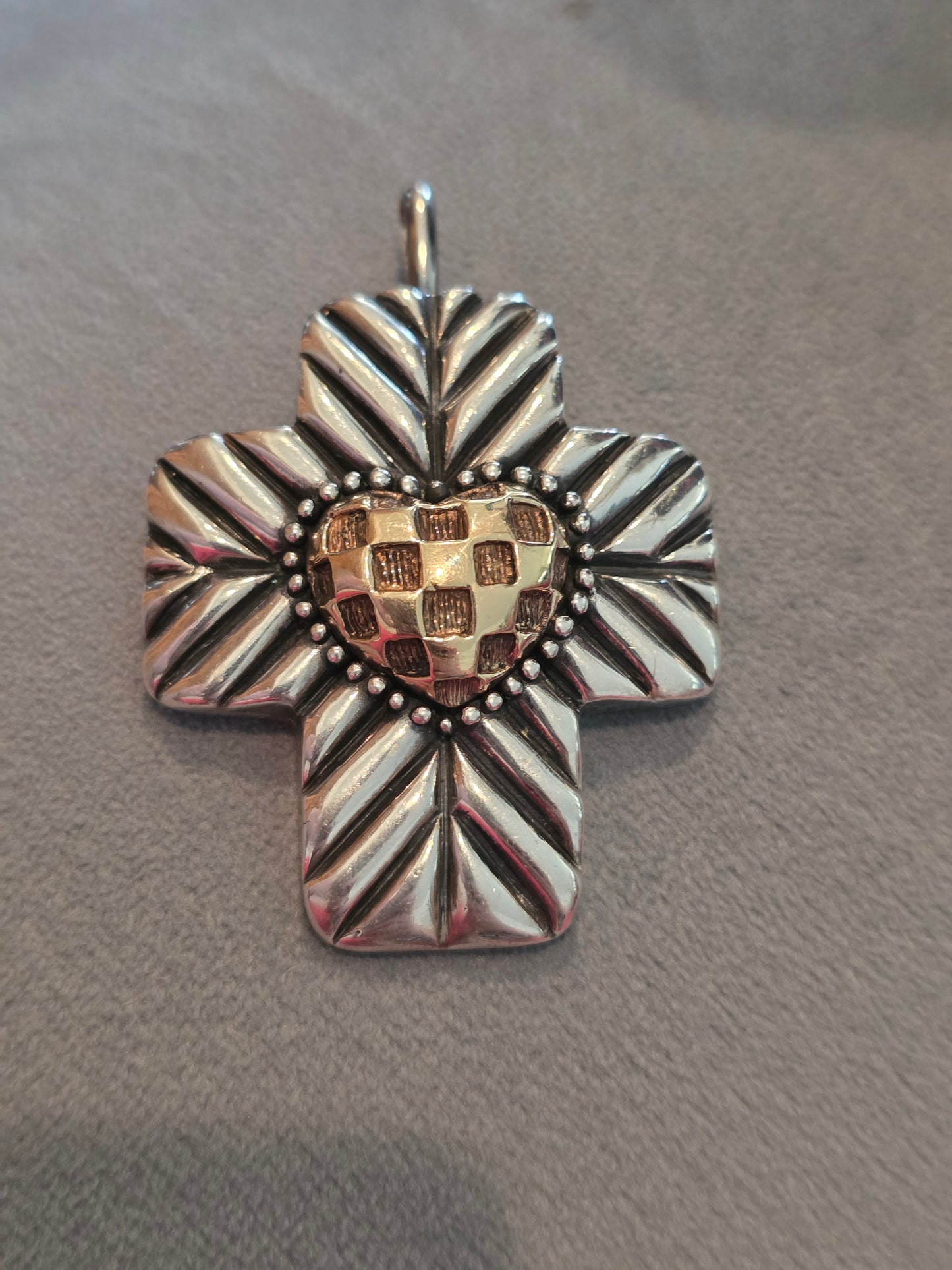 Dian Malouf Sterling Silver & Gold Cross & Heart Pendant
