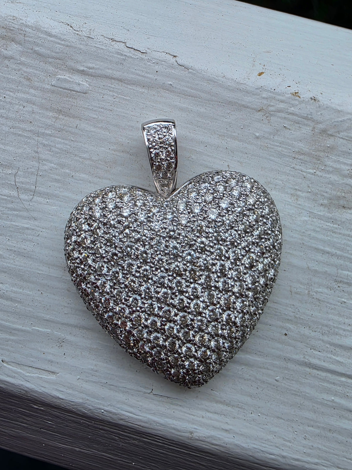 18k White Gold 4.2ctw Pave Set Diamond Heart Enhancer Pendant
