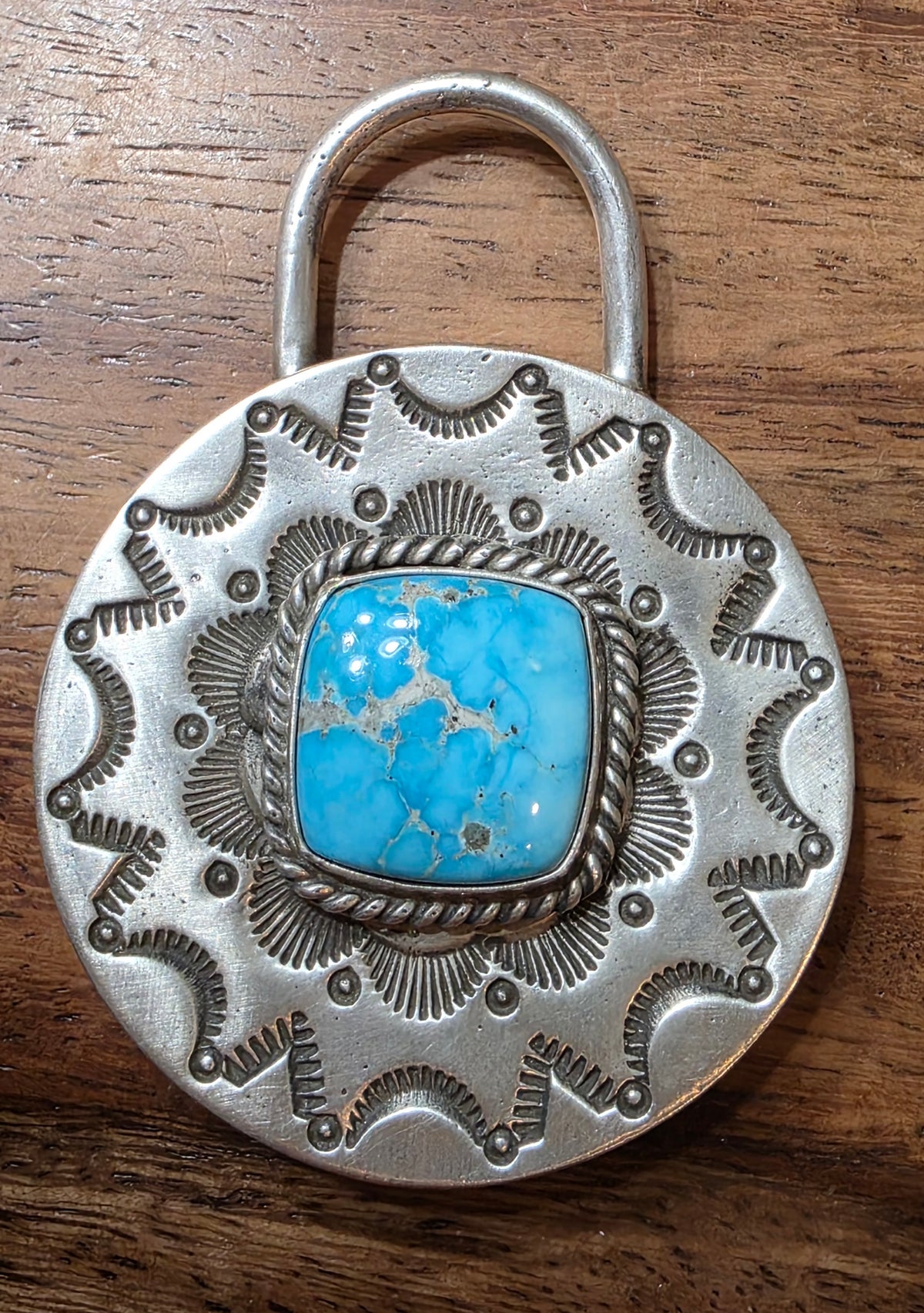 Navajo Charles Johnson Sterling 925 Sonoran Gold Turquoise Padlock Style Pendant