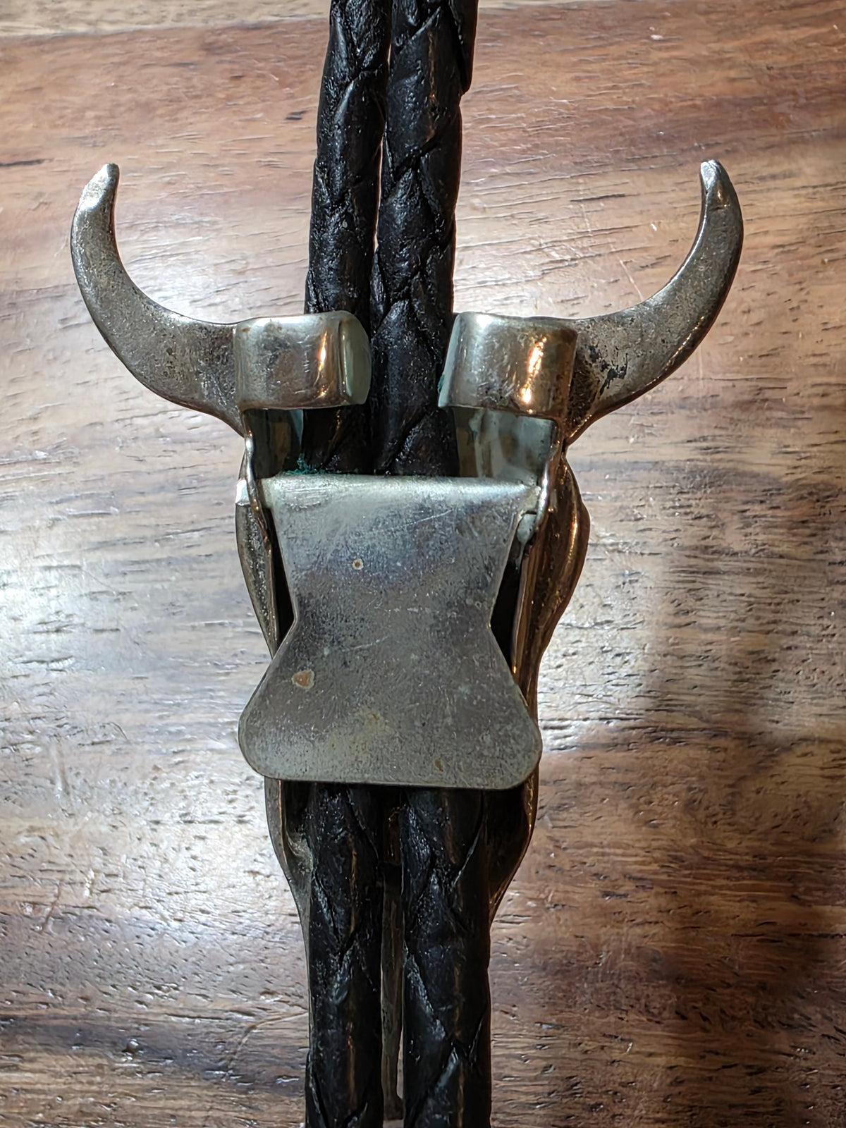 Vintage Southwestern Sterling 925 Highly Detailed Steer Skull Bolo Tie Necklace