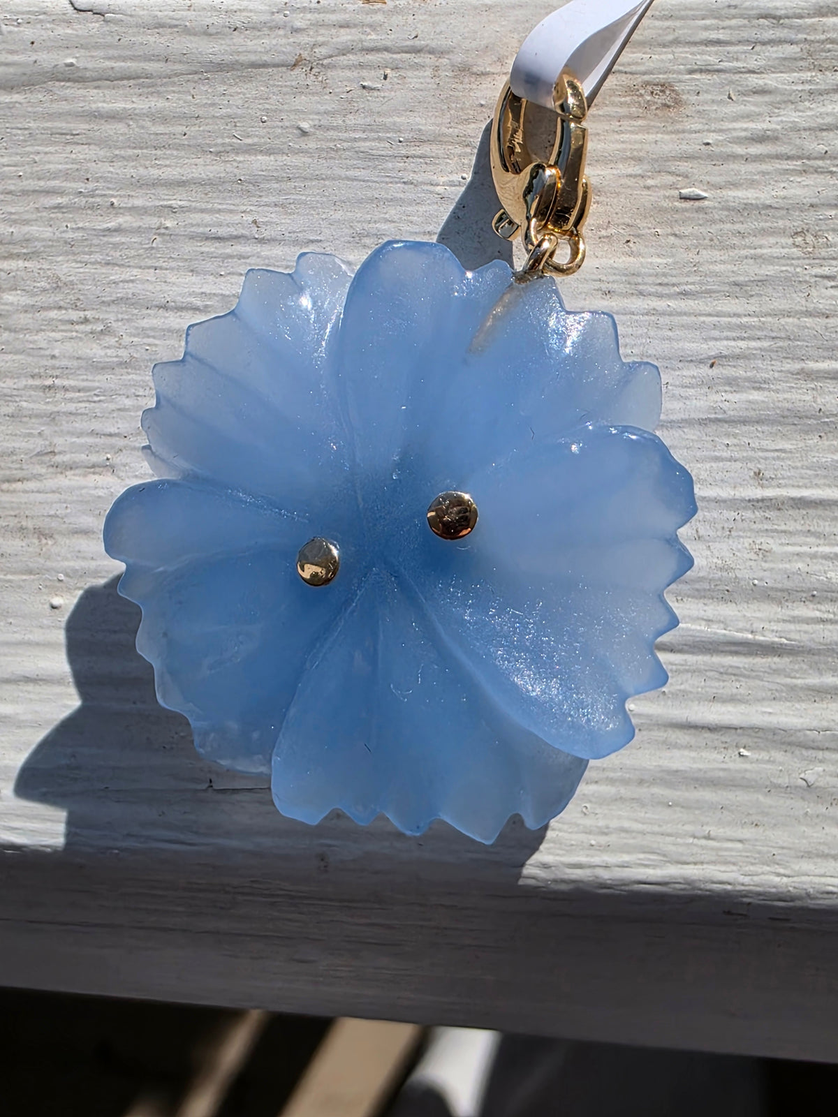 Chalcedony & London Blue Topaz Carved Flower Pendant