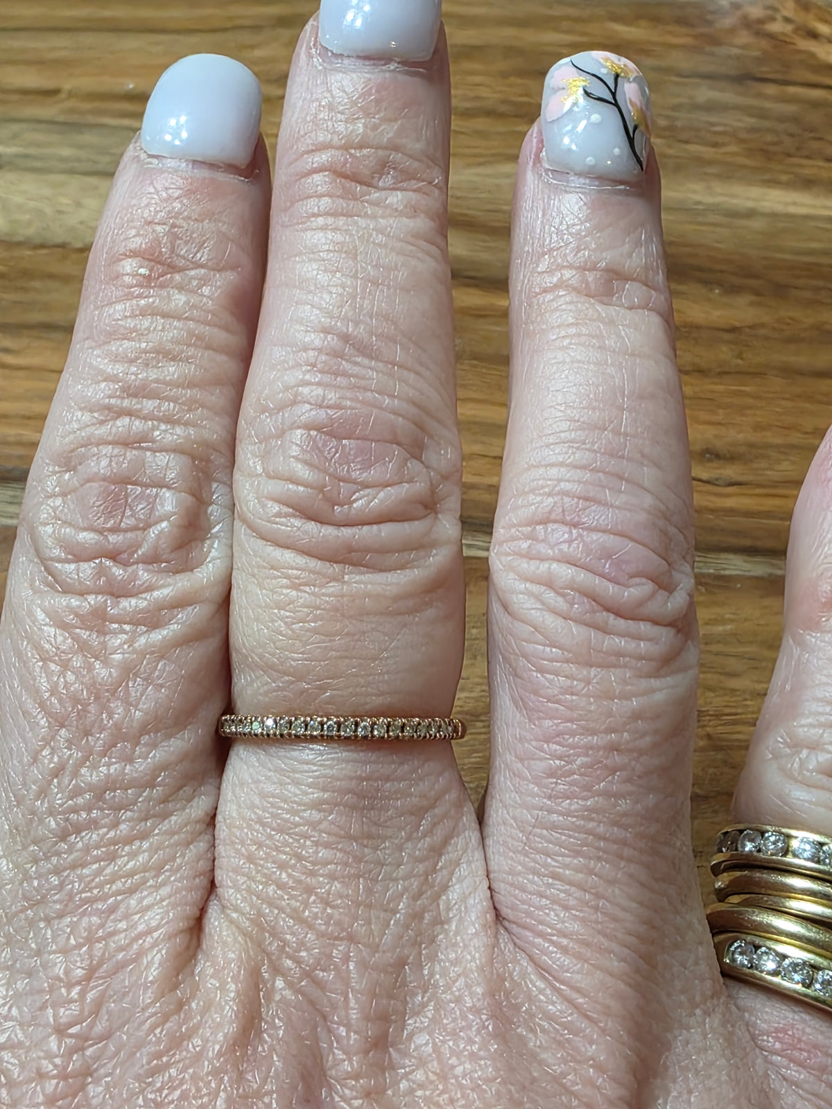 Estate 10k Rose Gold Pave Diamond Stacker Band, .19ctw, Size 7, Half Eternity
