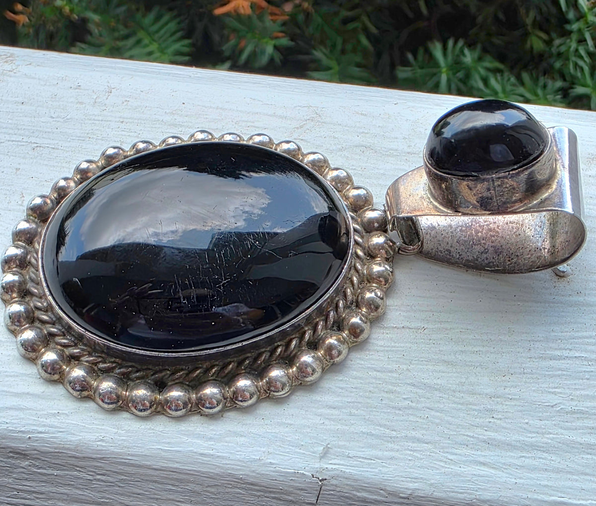Vintage Sterling Silver Black Onyx Pendant, Taxco, Mexico