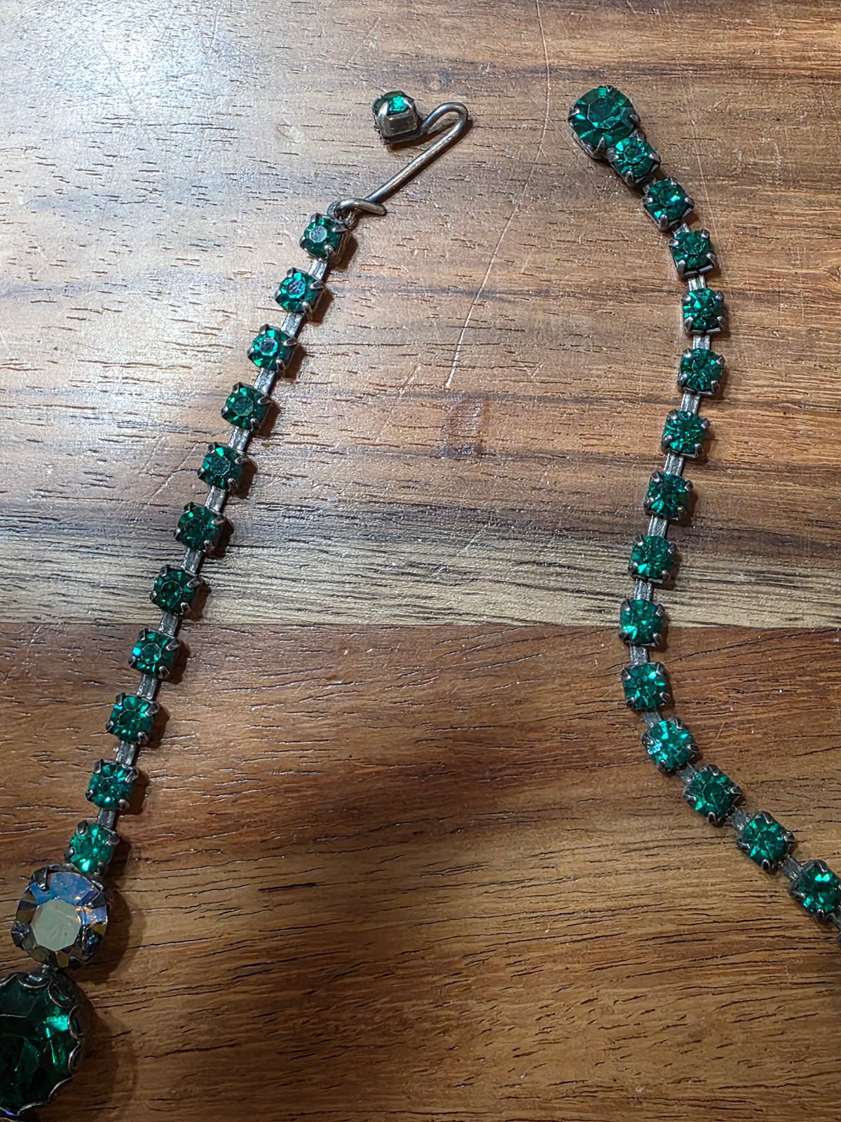 Vintage REGENCY Signed Green Molded Glass Leaf Rhinestone Necklace Bracelet Earring