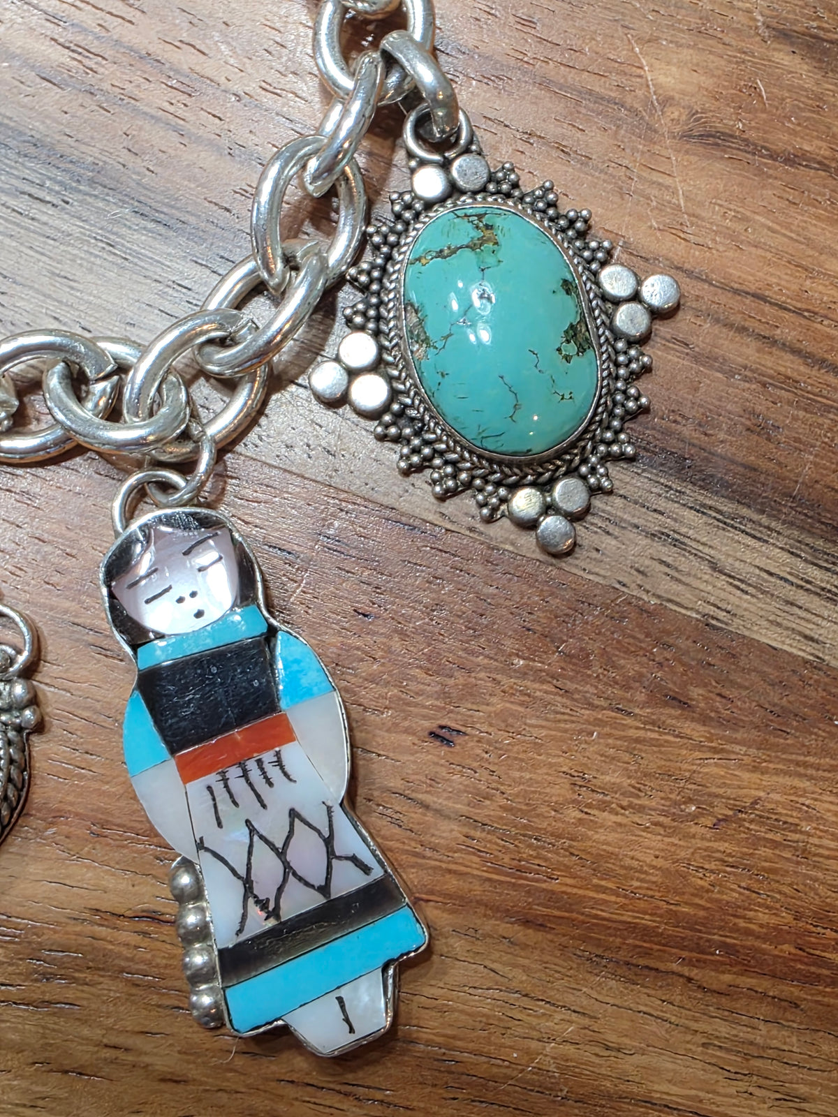Southwest Turquoise Charm Bracelet With Zuni Designer Charms