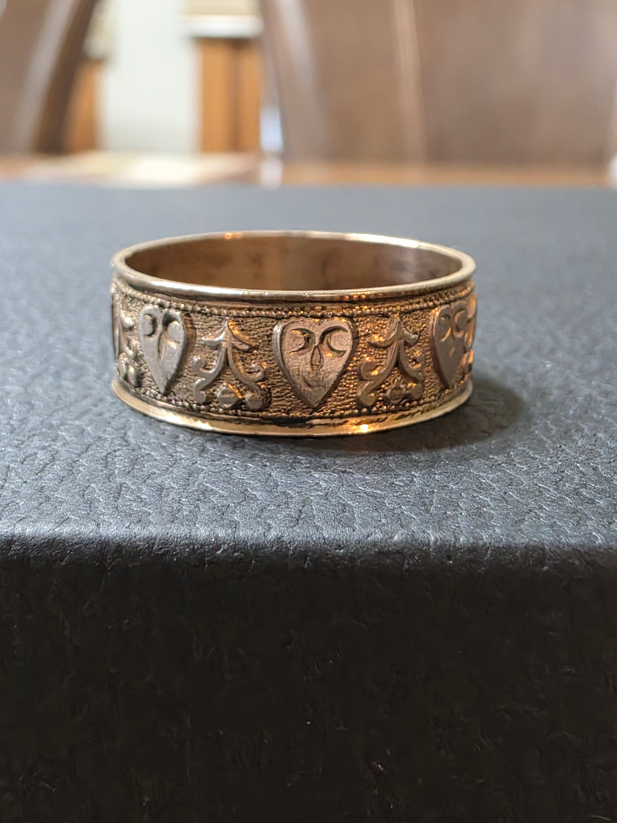 Antique Gold Filled Patterned Heart Cigar Band Size 12