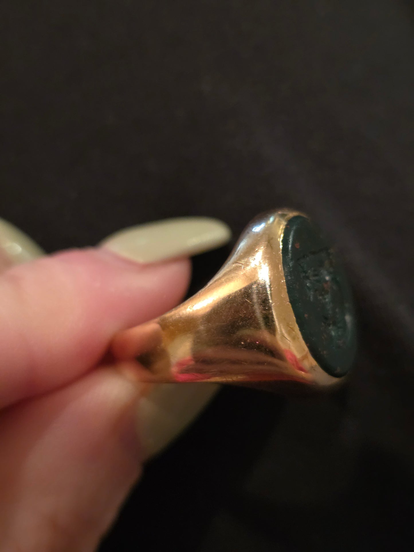 Antique 14k Carved Bloodstone Signet Ring