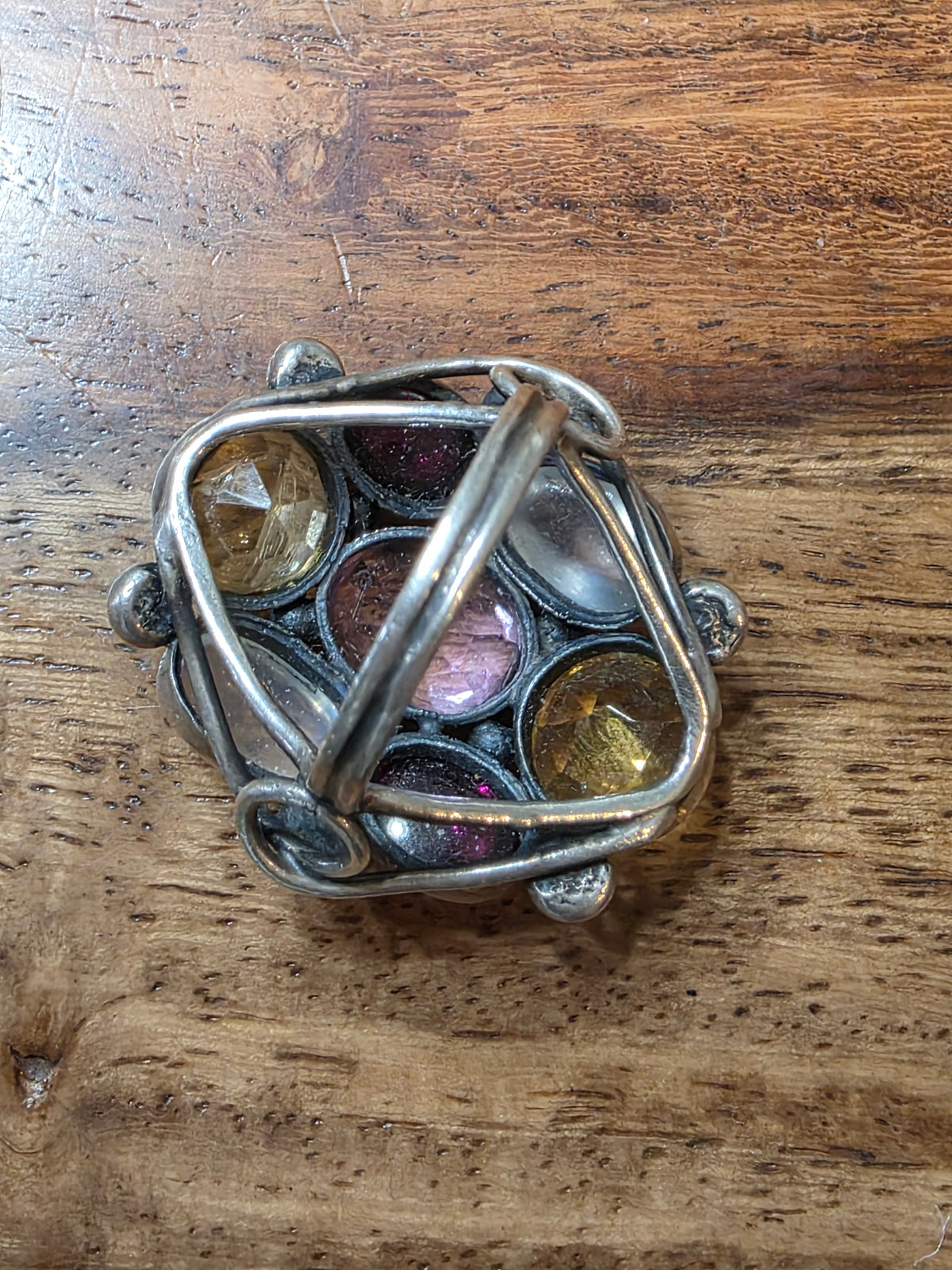 Retro 1930s Era Multi-Gemstone Sterling Ring, Moonstone Garnet Citrine