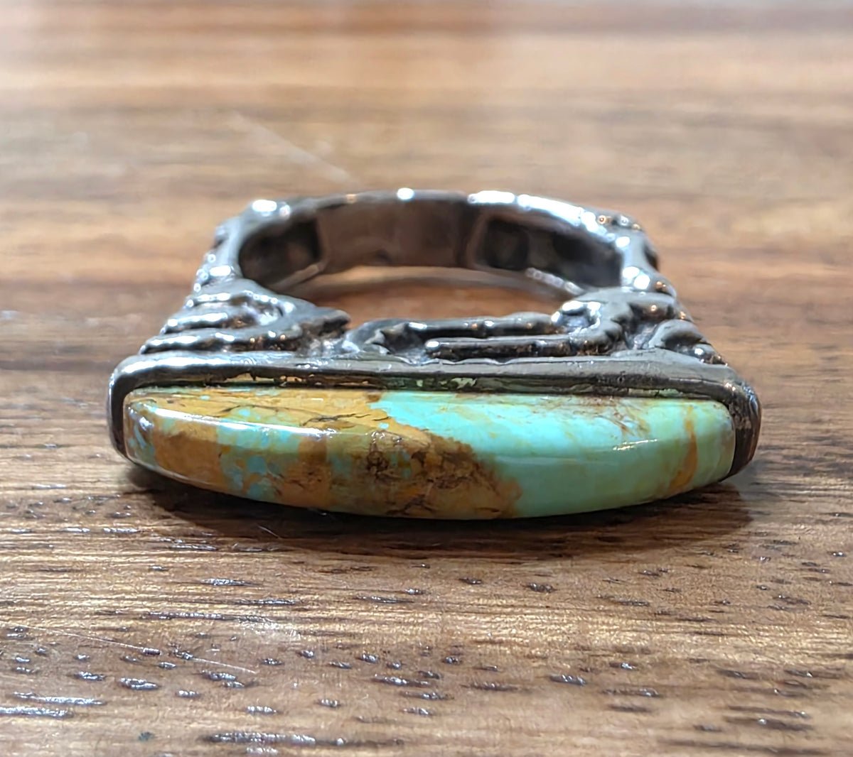 Dian Malouf Sterling Silver Green Turquoise Stone Bar Stacker Ring