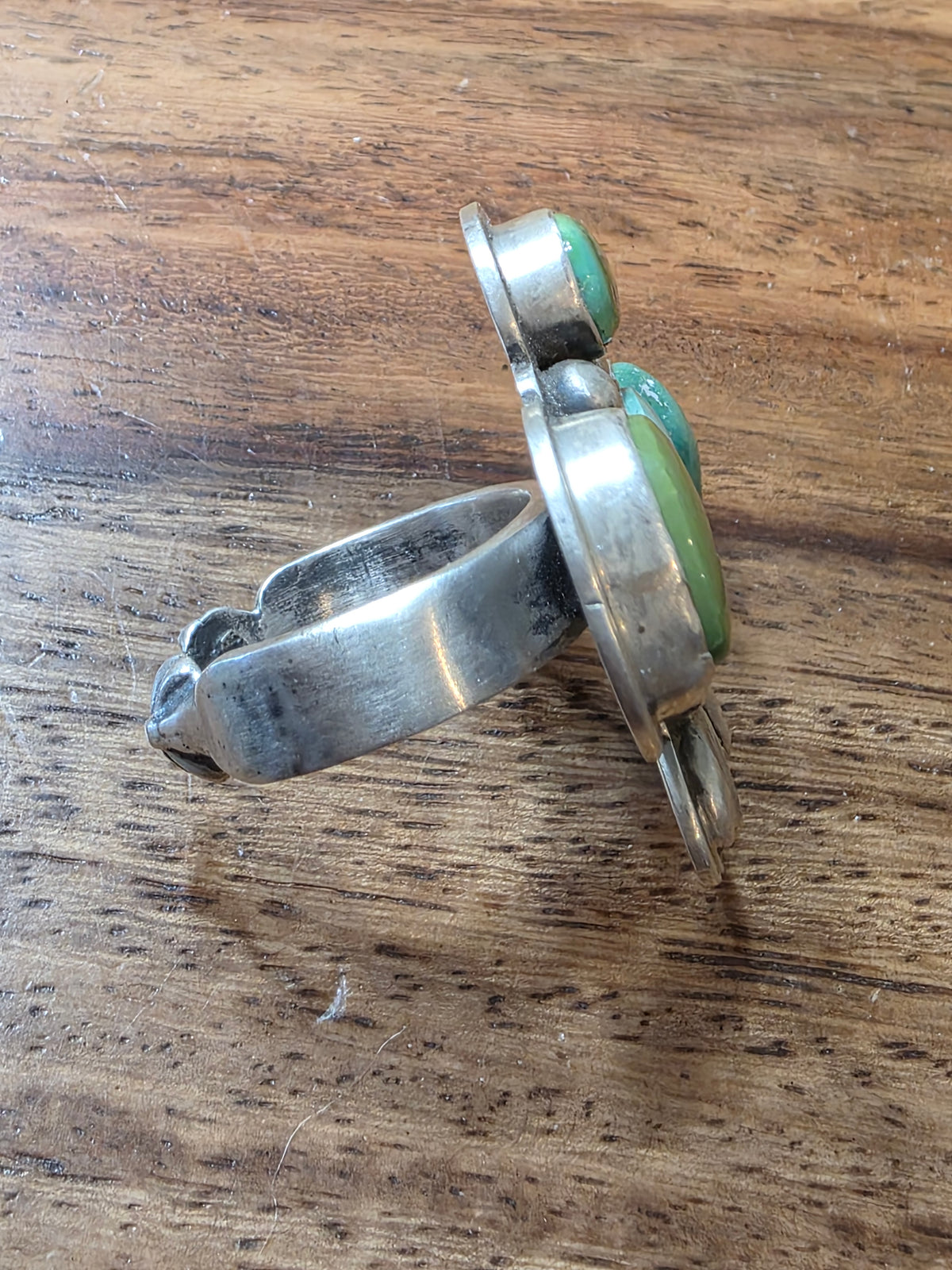 Navajo Russell Sam Sterling Silver Sonoran Gold Turquoise Ring, Sz 8.5