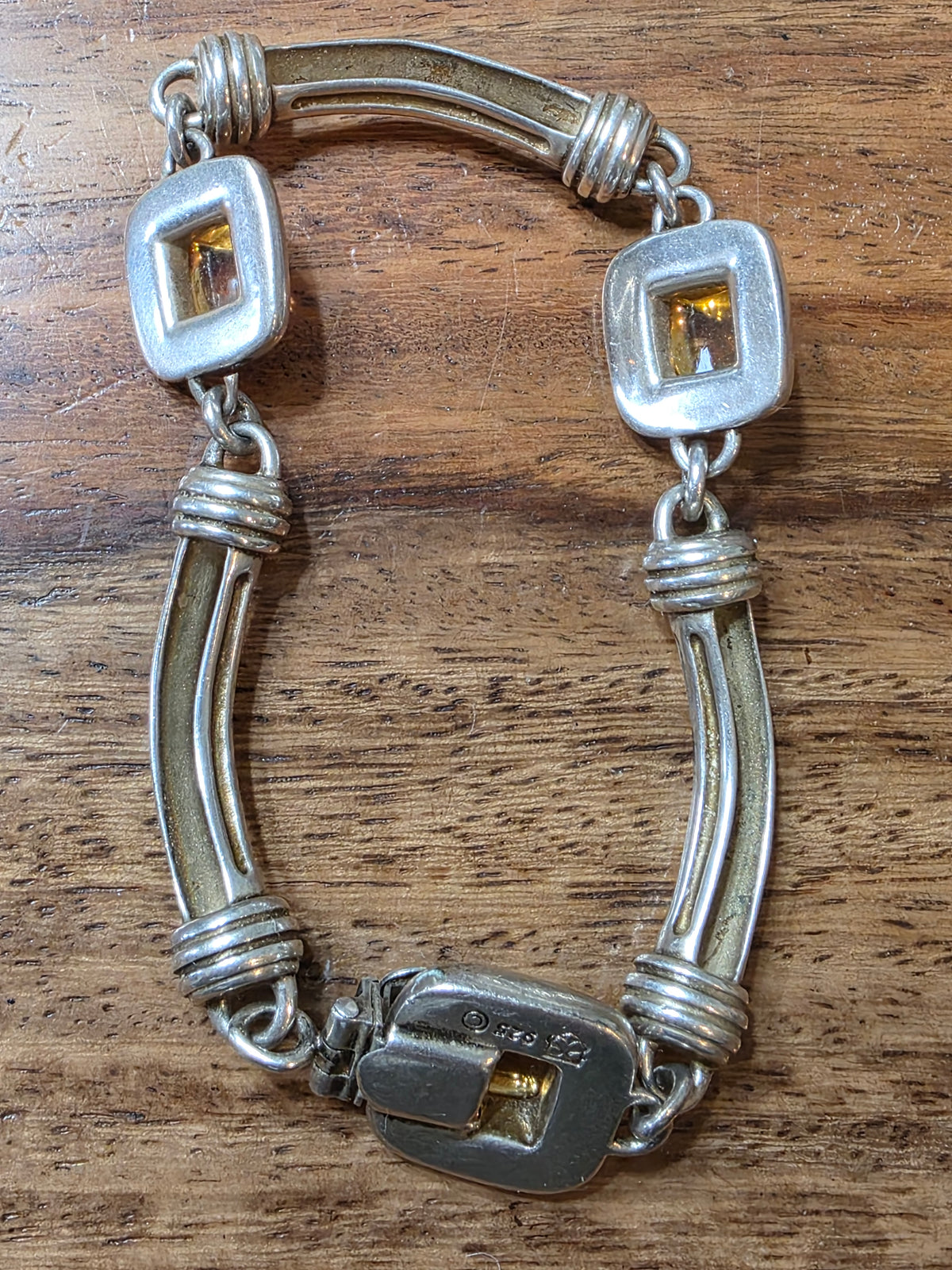 Slane & Slane 925 Sterling Silver Sugar Loaf Citrine Column Link Bracelet
