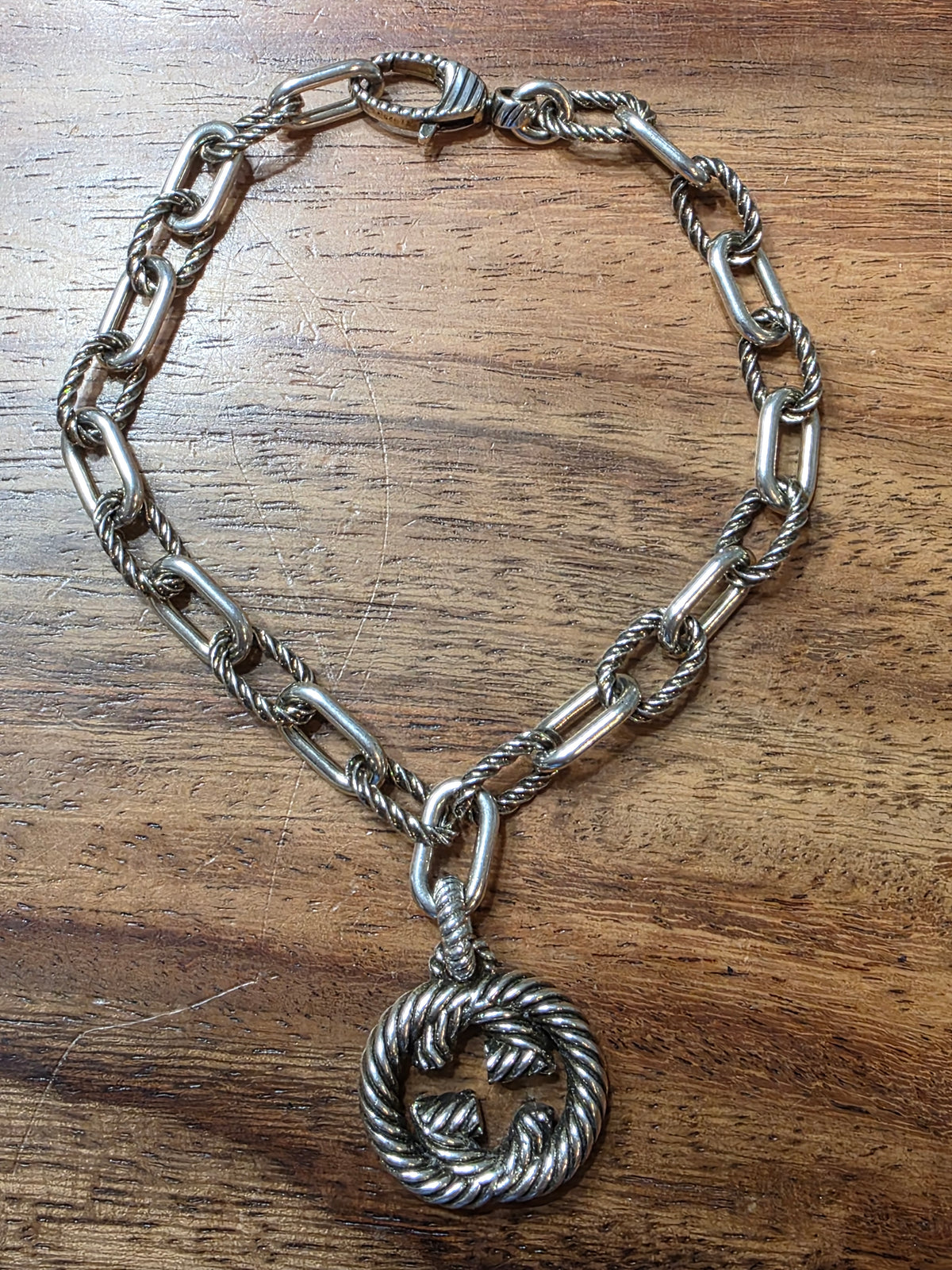 Gucci Interlocking G Sterling Silver Charm Bracelet, 7"