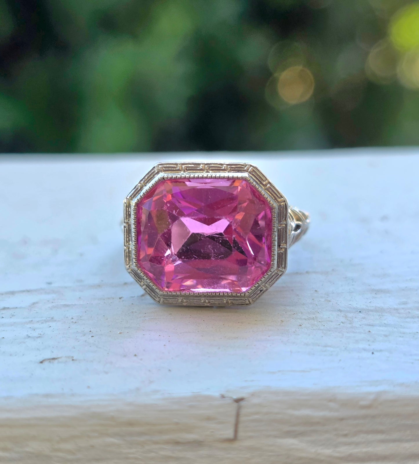 Art Deco Platinum Pink Tourmaline Ring