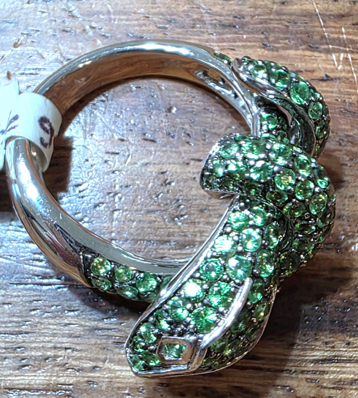 Estate 18k White Gold Tsavorite Garnet Coiled Snake Ring