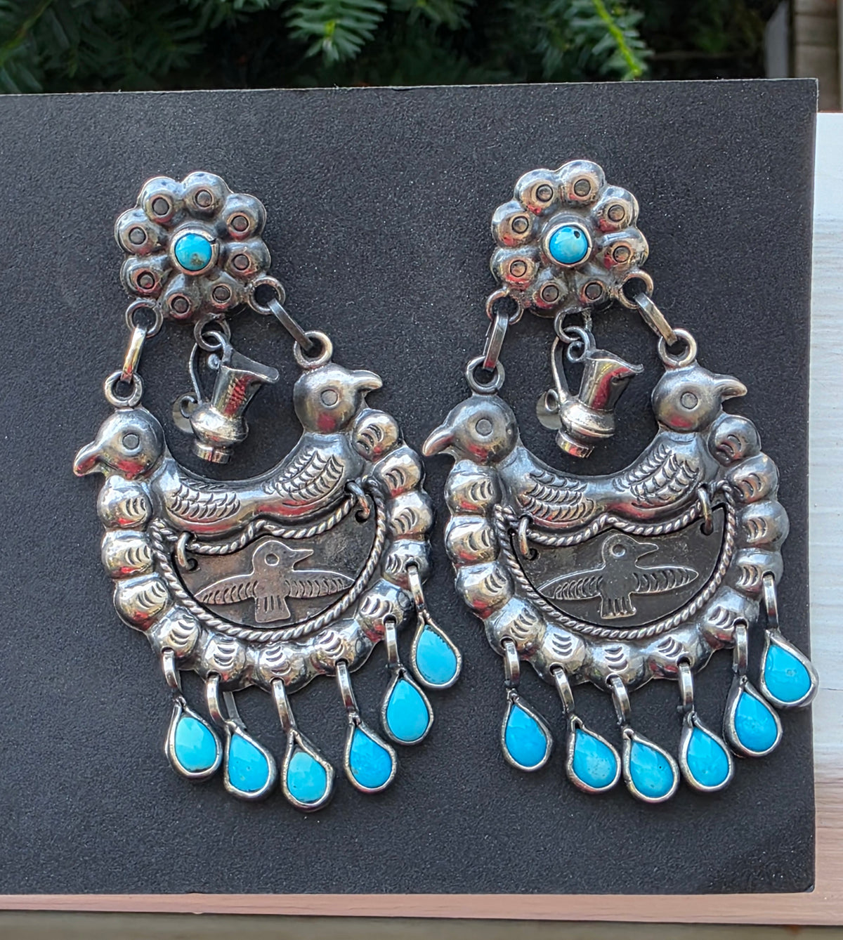 Federico Jimenez Oaxaca Sterling Silver Turquoise Thunderbird Earrings
