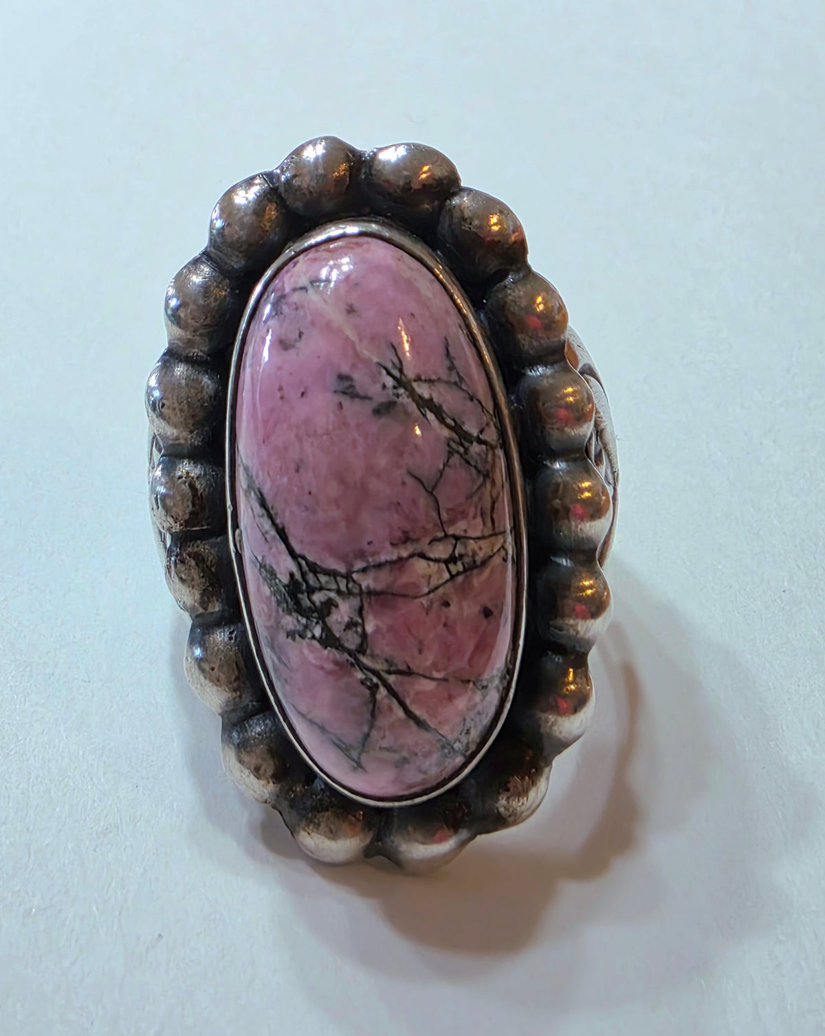 Navajo Paul Livingston Sterling Silver Rhodonite Ring, Size 8.25