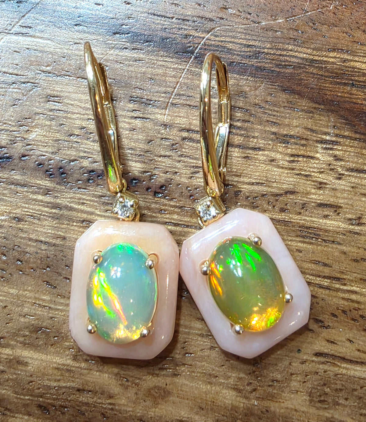 Cirari Couture Jewels 14k Gold Opal & Diamond Earrings