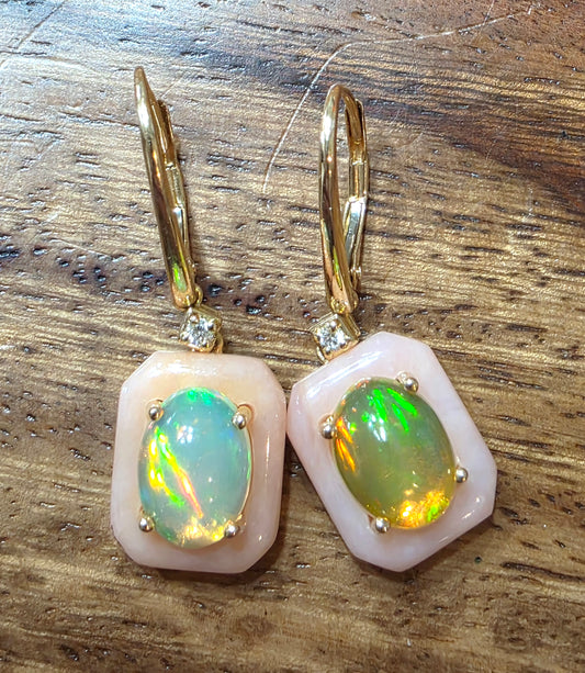 Cirari Couture Jewels 14k Gold Opal & Diamond Earrings