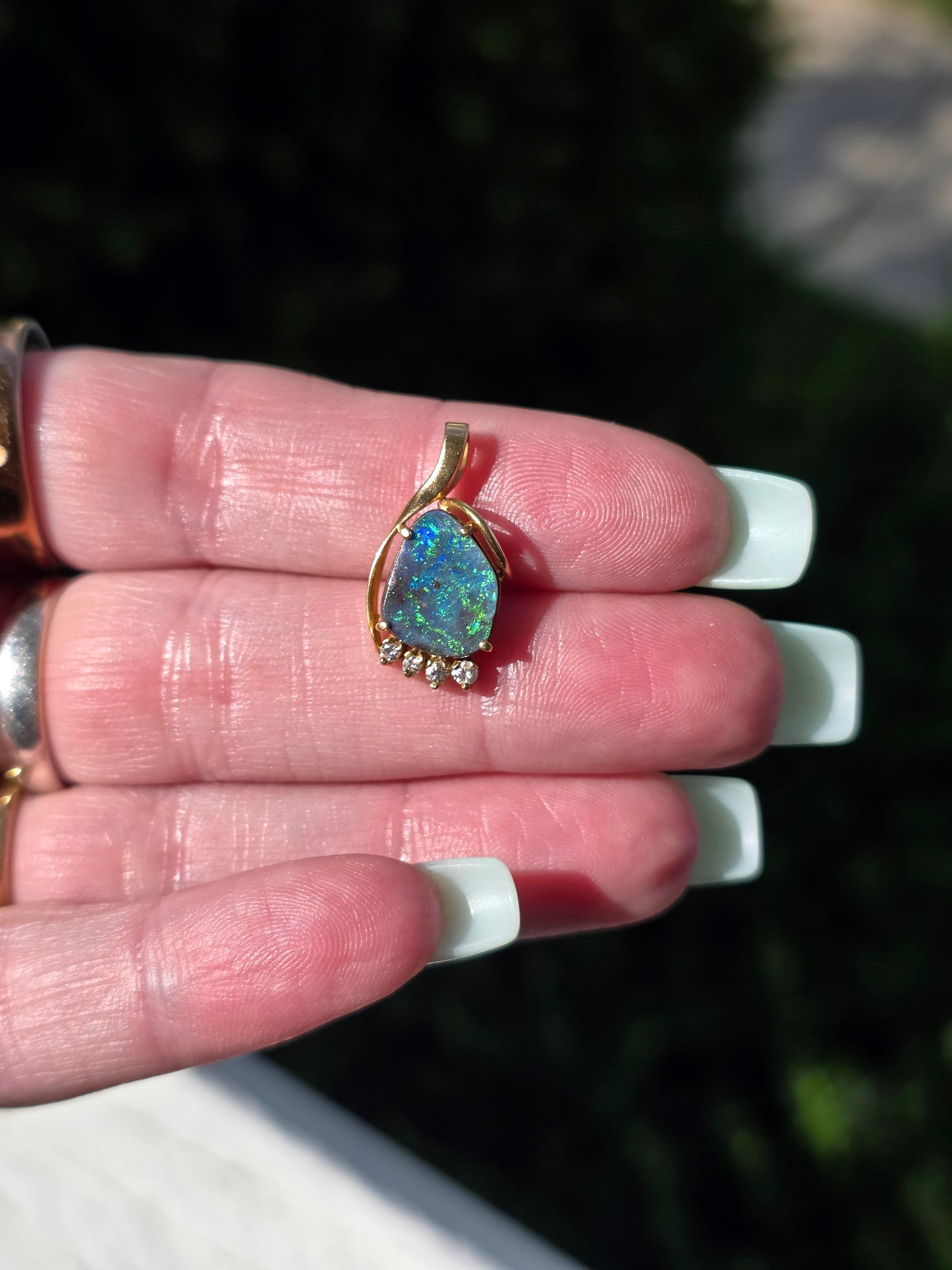 Fiery 18k Gold Black Opal & Diamond Pendant