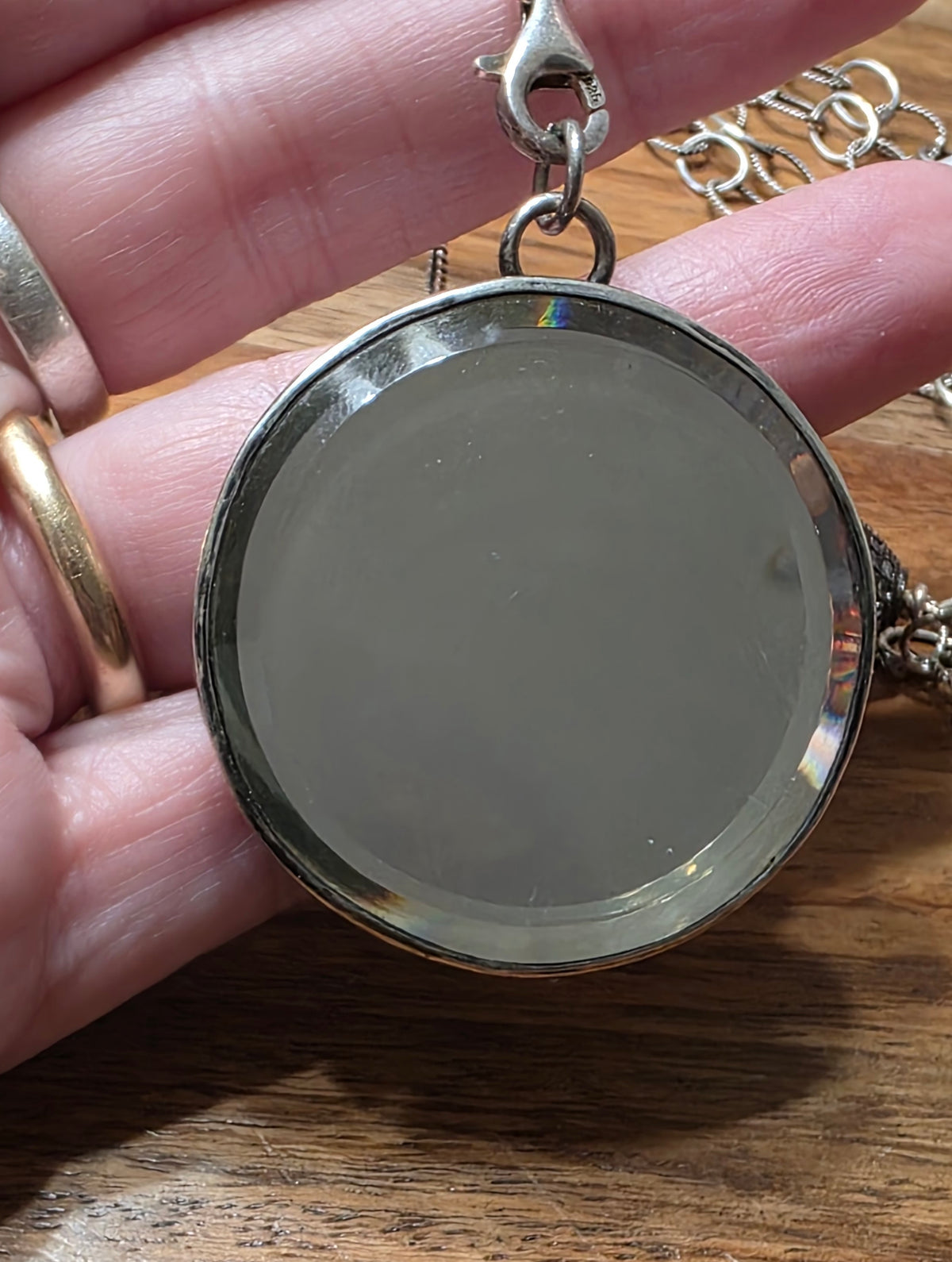 Art Nouveau F.S. Gilbert Sterling Silver Repousse Mirror Pendant Necklace