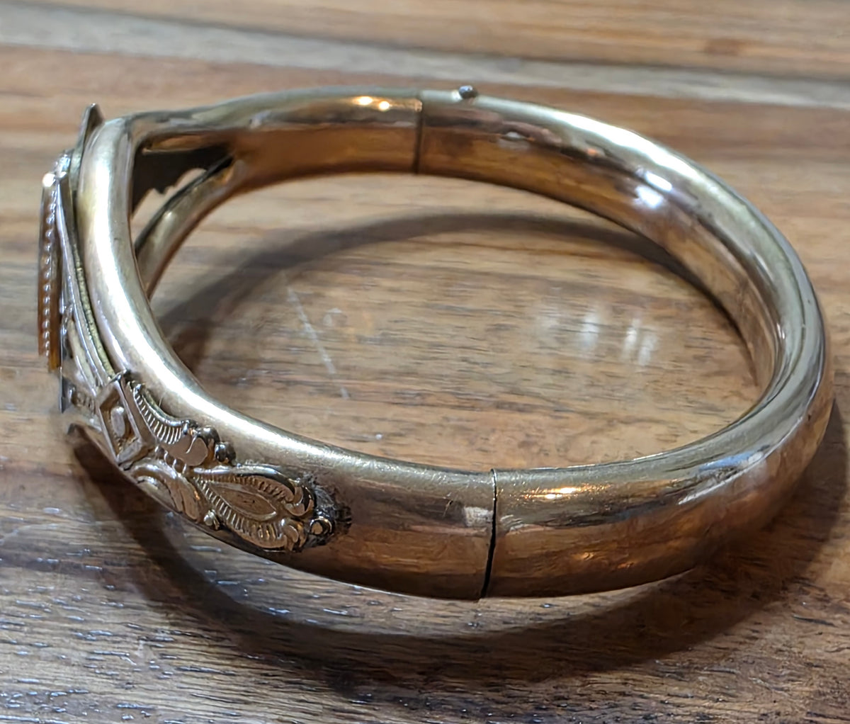 Antique Art Nouveau Gold-Filled Hinged Bangle Bracelet Monogram "E"