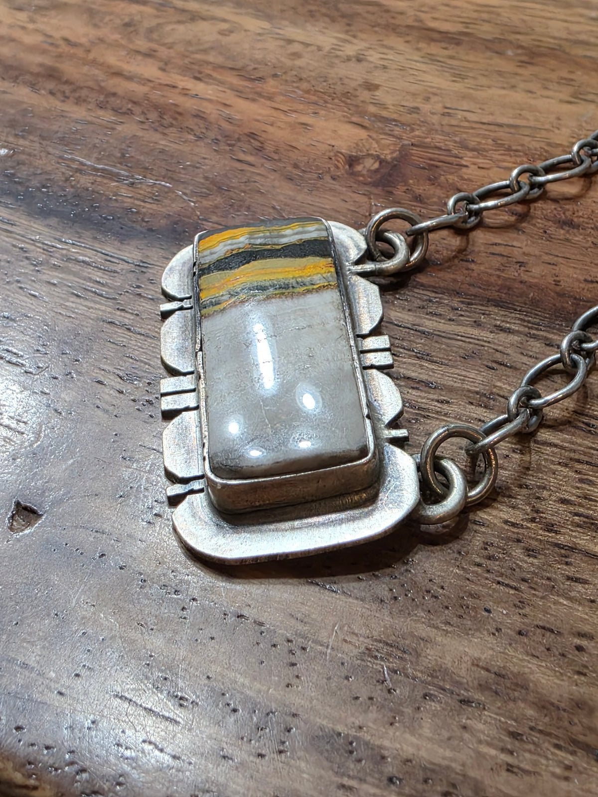 Navajo Russell Sam Sterling Silver Bumblebee Jasper Bar Statement Necklace