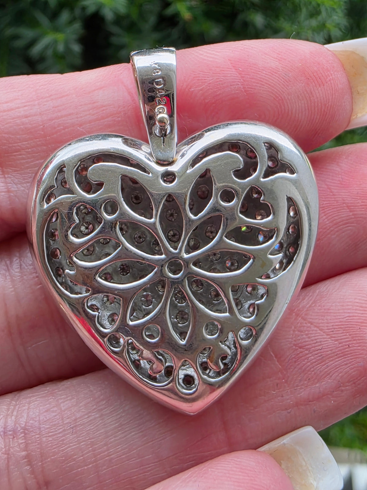 18k White Gold 4.2ctw Pave Set Diamond Heart Enhancer Pendant