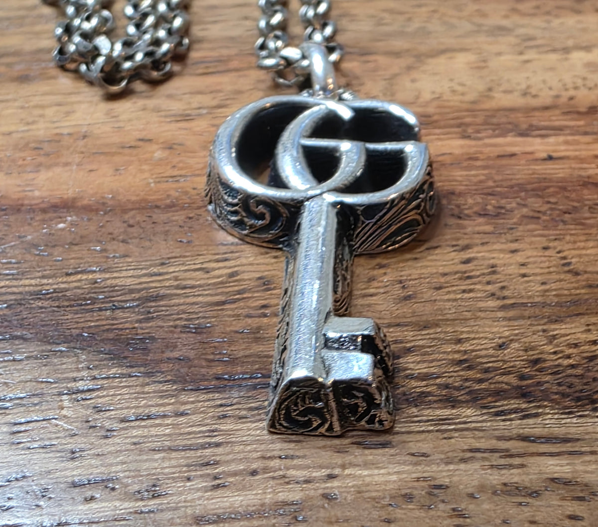 Gucci GG Marmont Key Pendant Necklace, Interlocking G, Sterling Silver 925