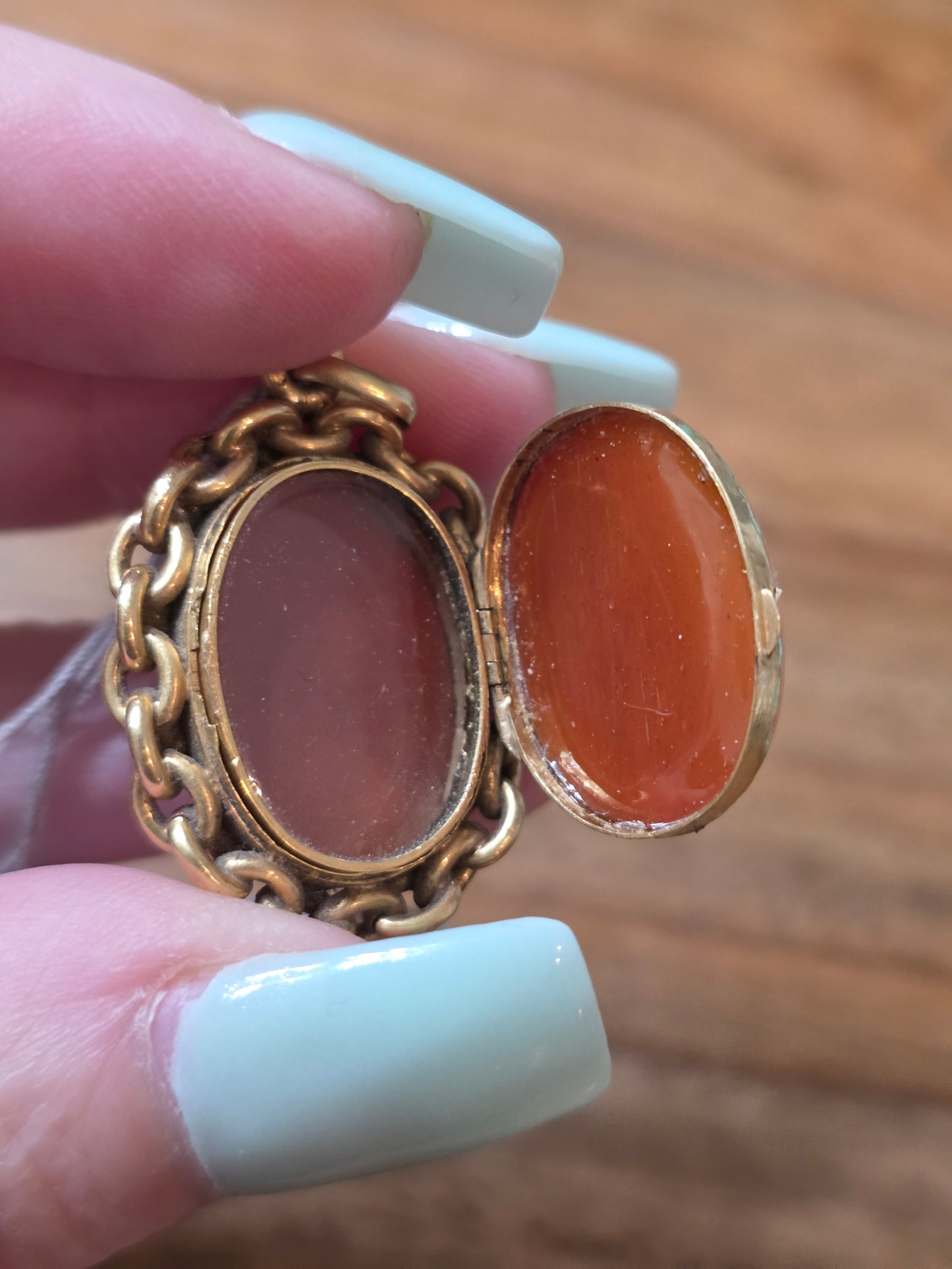 Antique 18k Gold Chain Link Sardonyx Locket Fob with Monogram