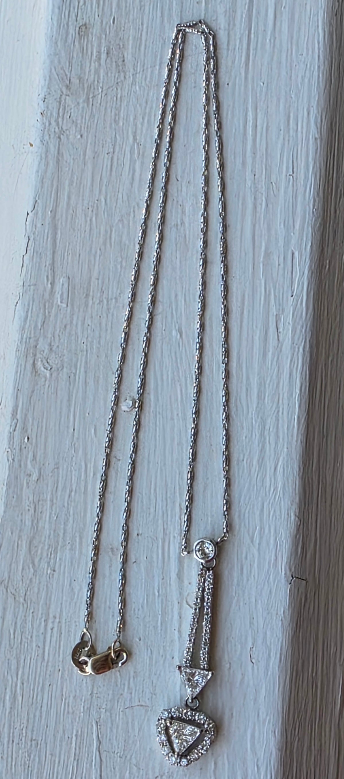 Estate 14k White Gold Trillion Cut Natural Diamond Lavalier Necklace, 2ctw