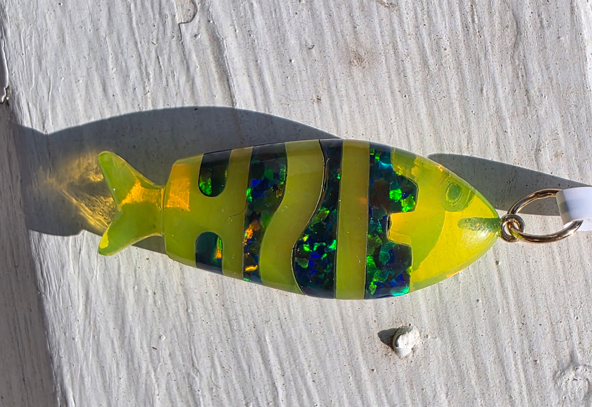 Opal & Green Quartz Fish Pendant