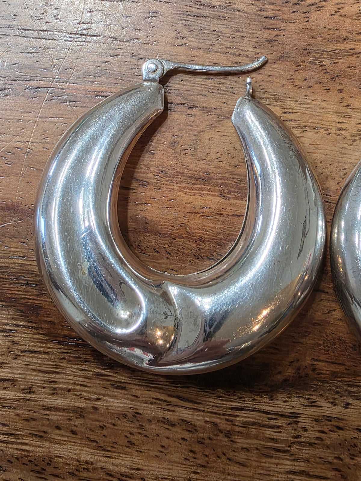 Vintage Sterling Silver Puffy Hoop Earrings, 925
