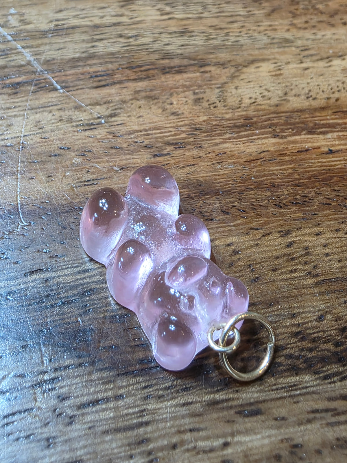 Pink Acrylic Gummy Bear Charm Pendant, 14k Gold