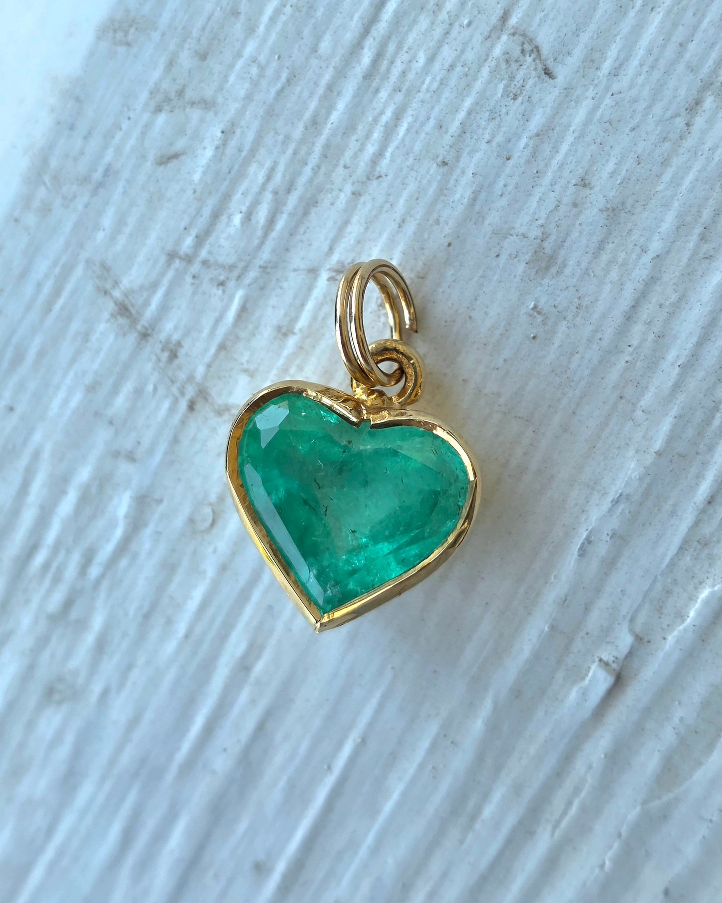 Columbian Emerald Bezel Heart Pendant, 14k
