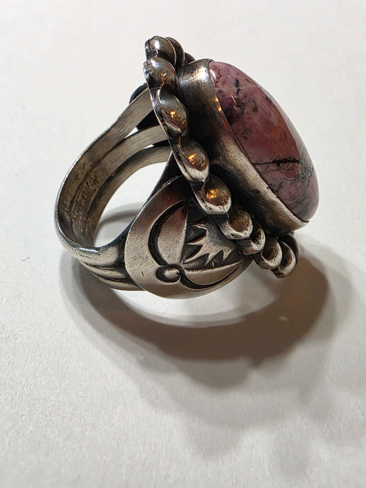 Navajo Paul Livingston Sterling Silver Rhodonite Ring, Size 8.25