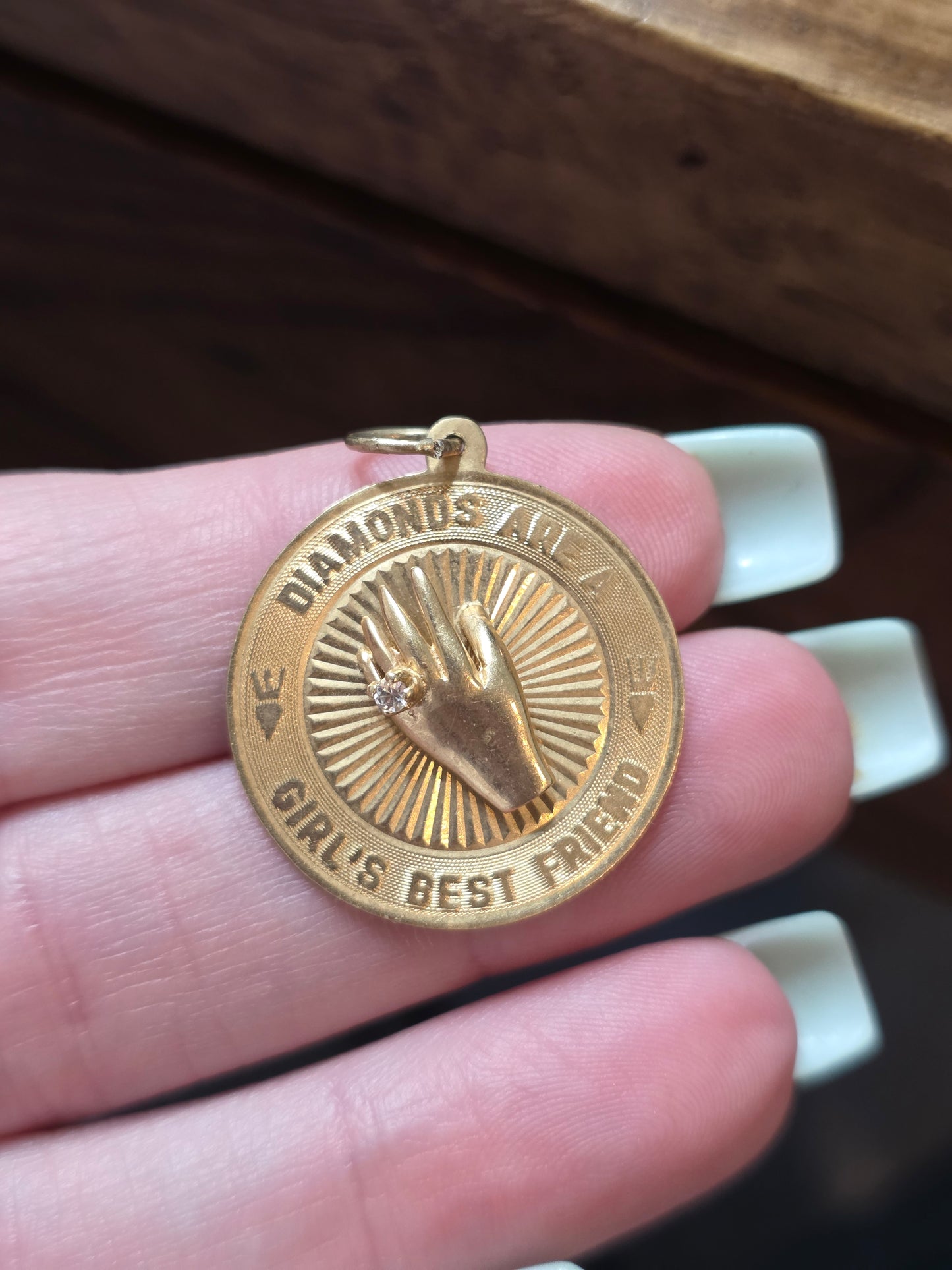 Vintage 14k Engined Turned Disc Charm with Diamond
