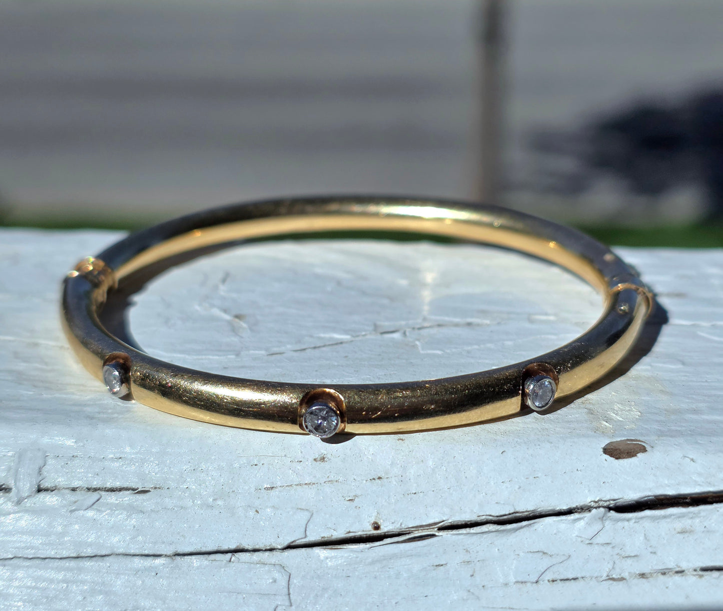 Vintage 14k Gold and Bezel Set Diamond Bangle Bracelet