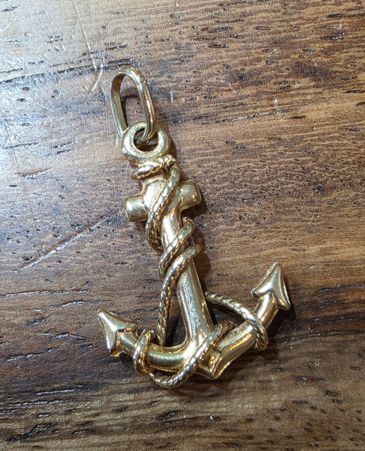 Vintage 14k Yellow Gold Anchor Rope Charm Pendant