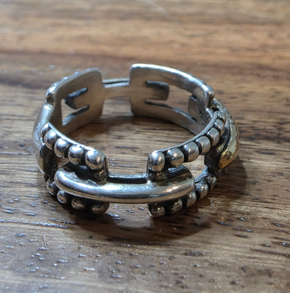 Samuel B. Sterling Silver & 18K Gold Paperclip Design Ring - Size 7