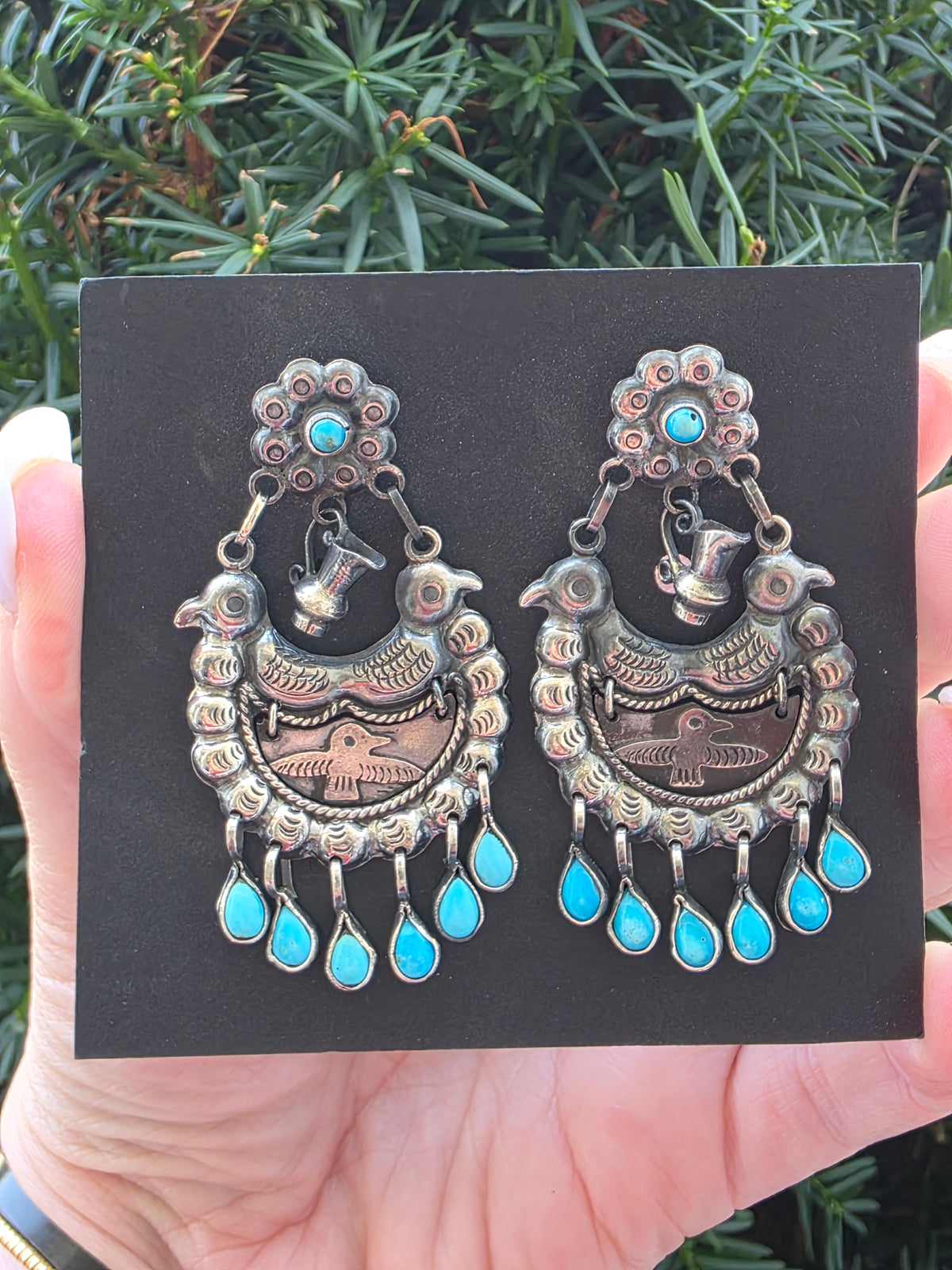 Federico Jimenez Oaxaca Sterling Silver Turquoise Thunderbird Earrings