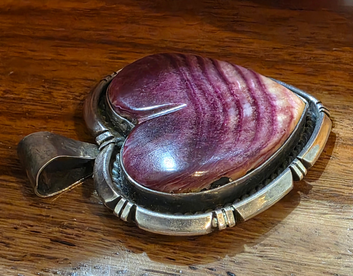 Navajo Eugene Belone Purple Spiny Oyster Sterling Silver Heart Pendant Signed
