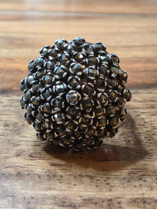 Vintage 925 Sterling Silver Marcasite Dome Ring Cluster Wire Band Sputnik Sz 8